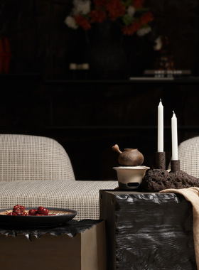 中式复古洞石烛台摆件烛光晚餐民宿侘寂风软装家用客厅餐桌蜡烛台