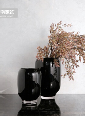 黑色水晶玻璃花瓶干插花器装饰品创意家居软装客厅酒柜电视柜摆件