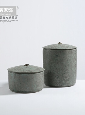 复古怀旧创意陶瓷七饼茶罐大小号存储茶叶罐样板间摆场装品饰摆件