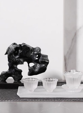 新中式水墨陶瓷花瓶小口花器铸铁壶琉璃茶具套装客厅茶几组合摆件
