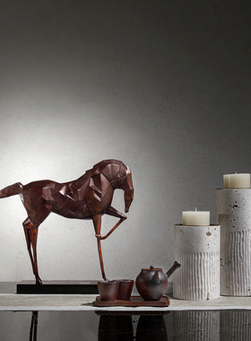 纯铜马摆件工艺品中式家居客厅电视酒柜装饰品办公桌面大理石烛台