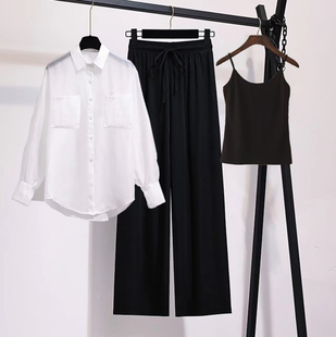 可盐可甜雪纺防晒衫 炸街时尚 女夏季 三件套装 百搭吊带 减龄阔腿裤