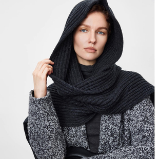 编织简意 加厚纯色羊毛披肩女2025秋冬新款围巾大衣外搭连帽披肩