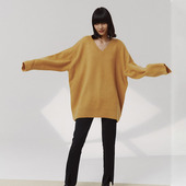 云朵触感秋冬Row风V领慵懒廓形羊绒毛衣女中长款 宽松毛针织衫 外穿