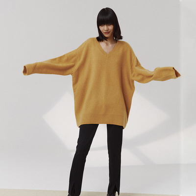 云朵触感秋冬row风v领女羊绒毛衣