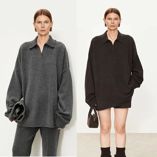 CHIC风 全羊毛随性慵懒大落肩纸片人廓形懒人时髦松弛pol领毛衣