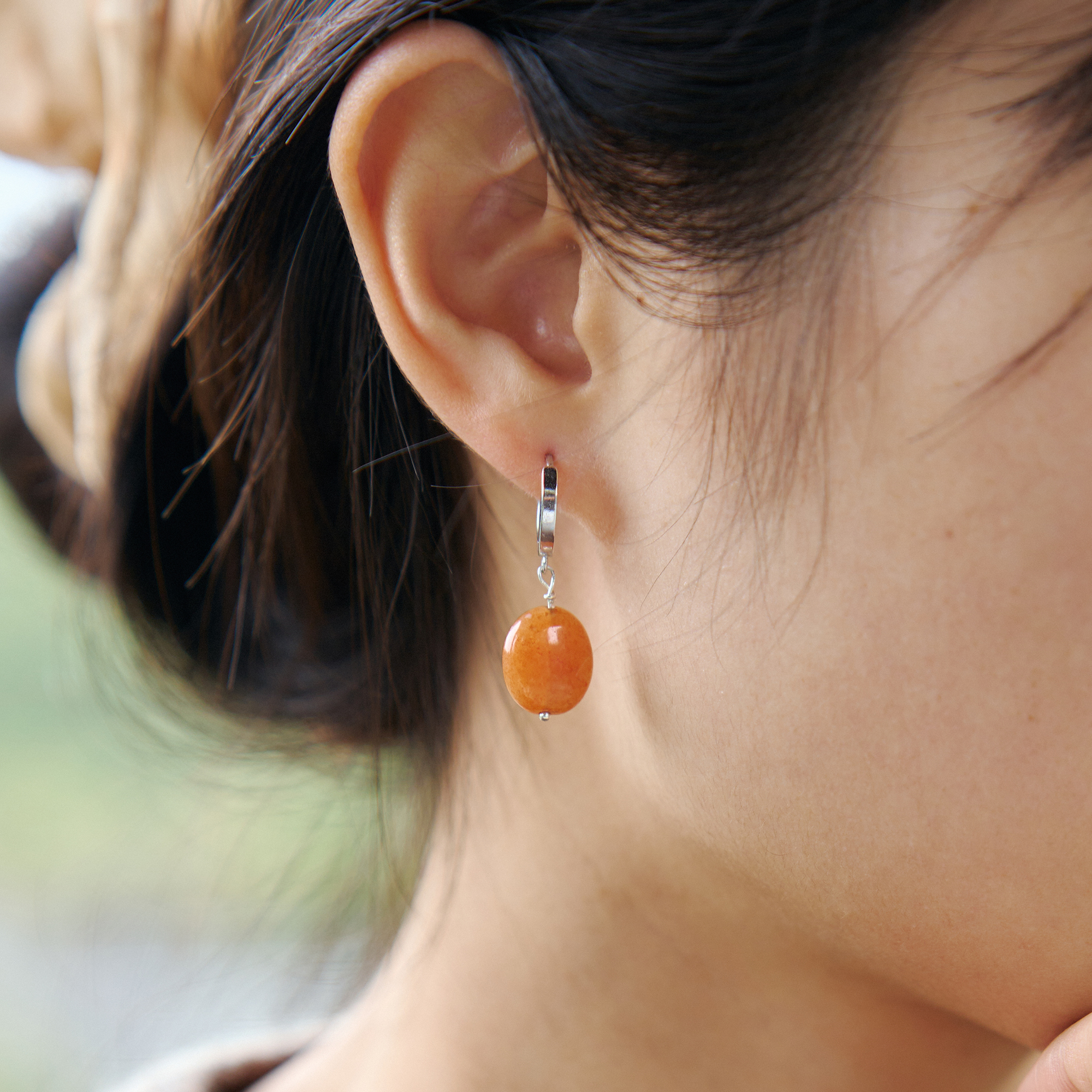 红东陵椭圆片耳钉耳饰饰品女耳环