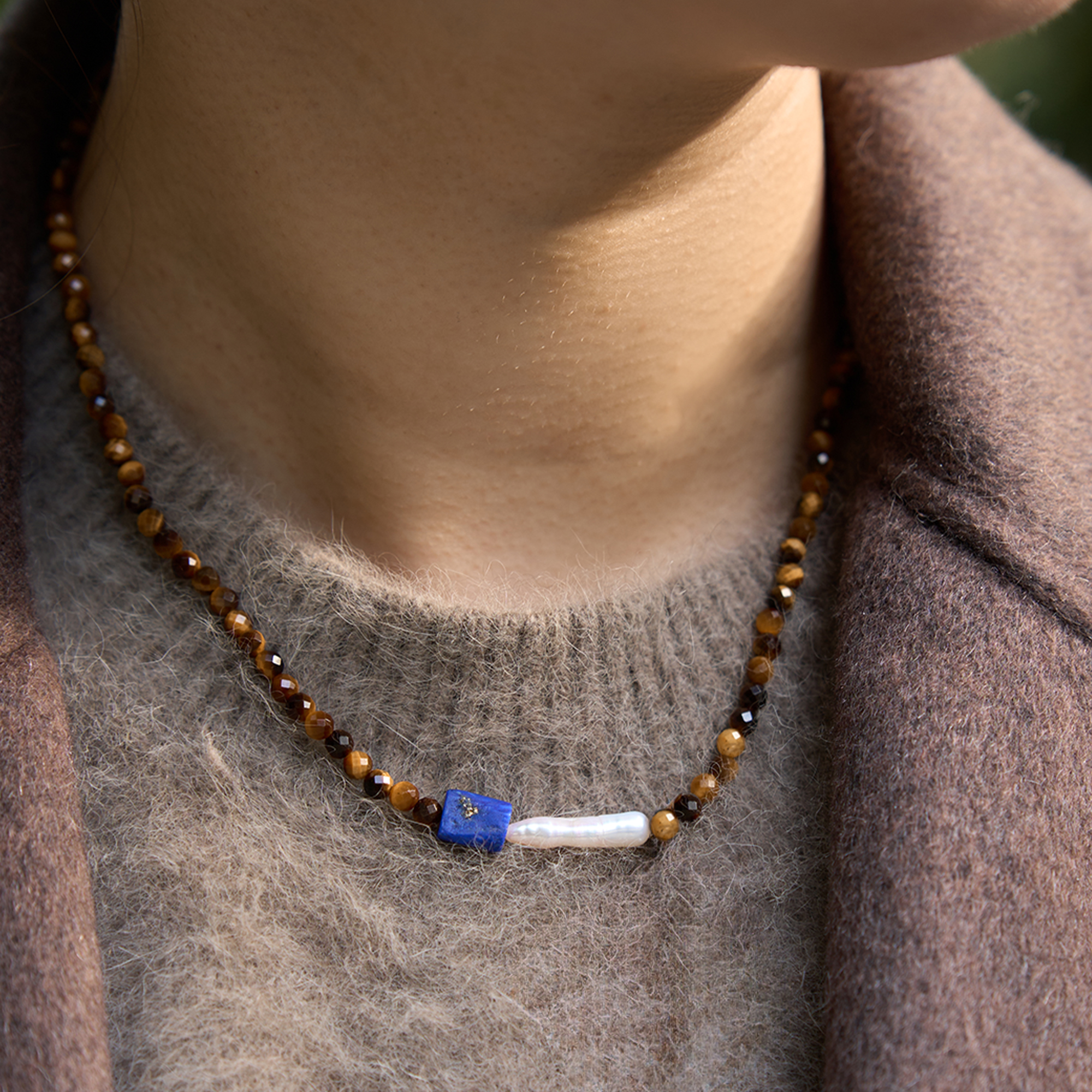 虎眼石青金石项链女款毛衣项链