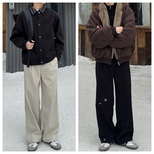 苏大恒秋冬气流纺暖绒立体简约宽松显瘦百搭加绒通勤直筒休闲裤