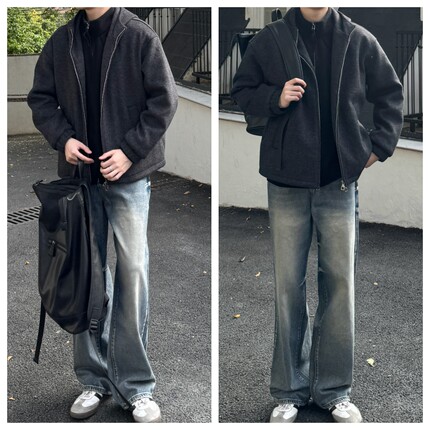 苏大恒韩版复古做旧直筒宽松垂感水洗渐变设计感百搭显瘦牛仔裤