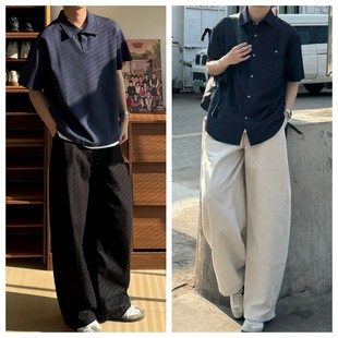 苏大恒复古重磅竹节棉水洗做旧牛仔宽松简约百搭垂感休闲弯刀裤