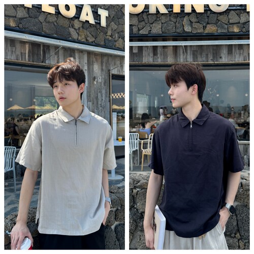 亚麻莱赛尔凉感半拉链短袖POLO