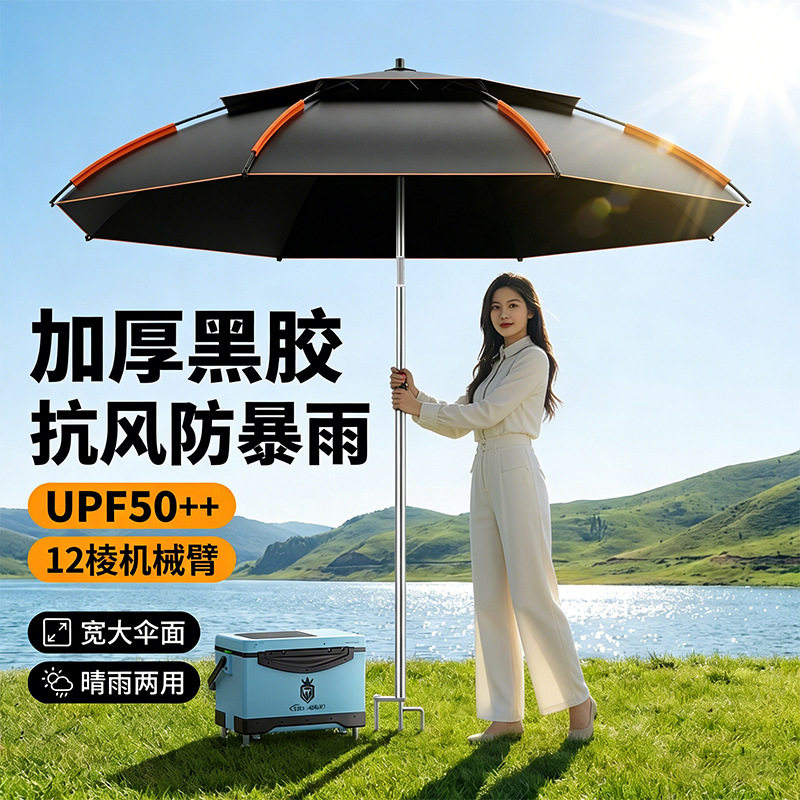 野者新款钓鱼伞户外遮阳伞大钓伞防暴雨伞黑胶防晒钓鱼专用拐杖伞