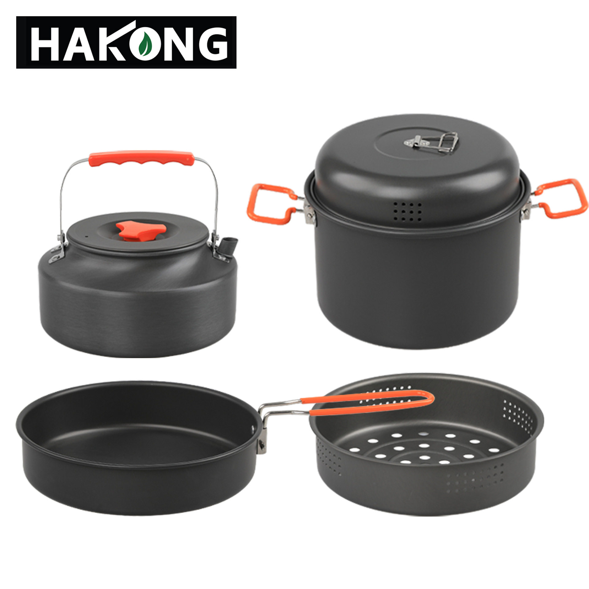 户外铝合金双耳蒸锅1.6l烧水壶大煎锅组合便携式野营套锅厨具