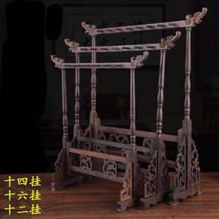鸡翅木红木笔架毛笔挂12针鸡翅木雕刻实木龙头笔挂文房四宝批发
