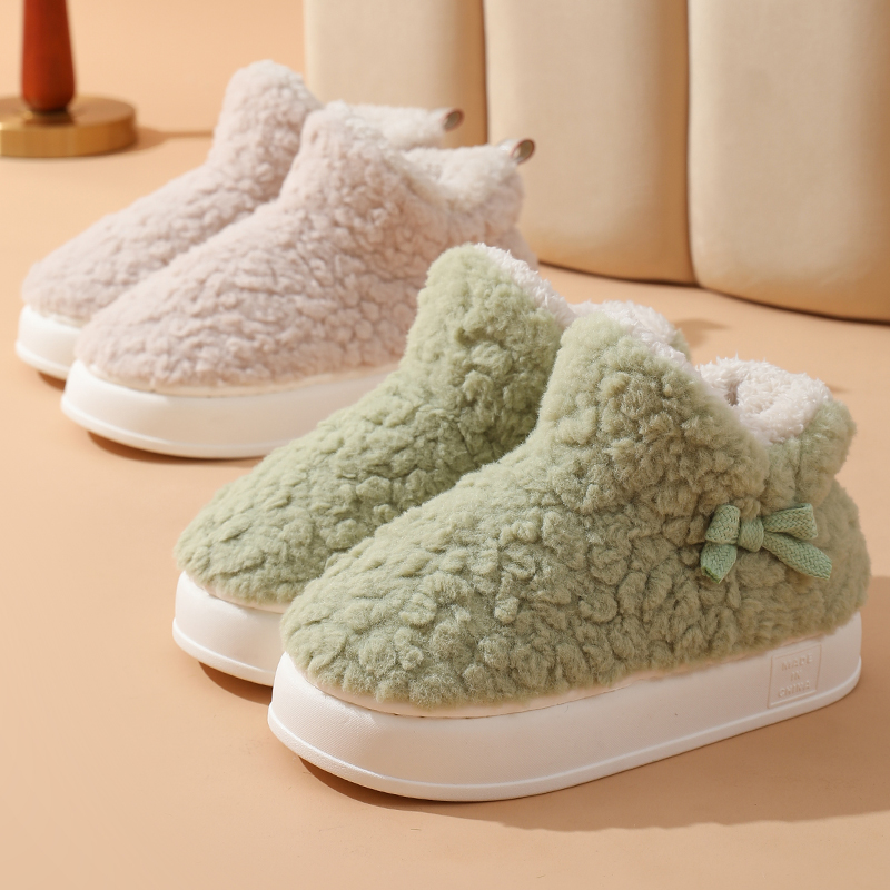 可爱蝴蝶结室内棉拖鞋女冬季居家