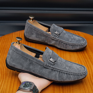 豆豆鞋 男夏季 休闲懒人一脚蹬软底反绒皮男士 潮流开车商务乐福皮鞋