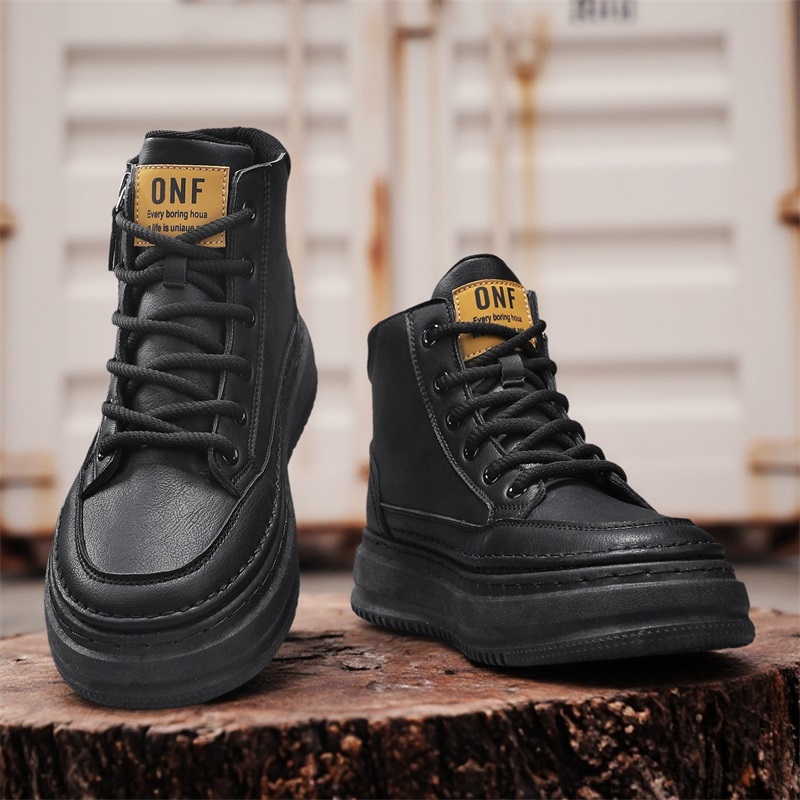 高帮鞋男款2025新款冬季英伦风休闲皮鞋中帮工装鞋厚底运动马丁靴
