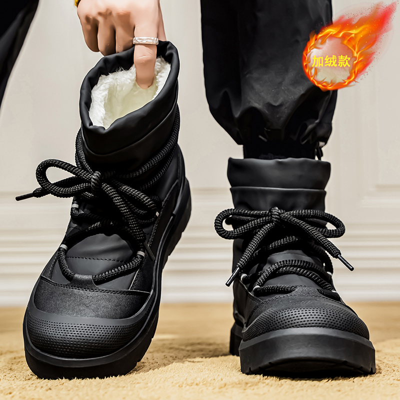 雪地靴男款冬季加绒加厚高帮马丁靴保暖防滑防水户外厚底东北棉鞋