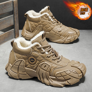 高帮男鞋冬季厚底增高休闲运动工装老爹鞋加绒保暖皮毛一体雪地靴