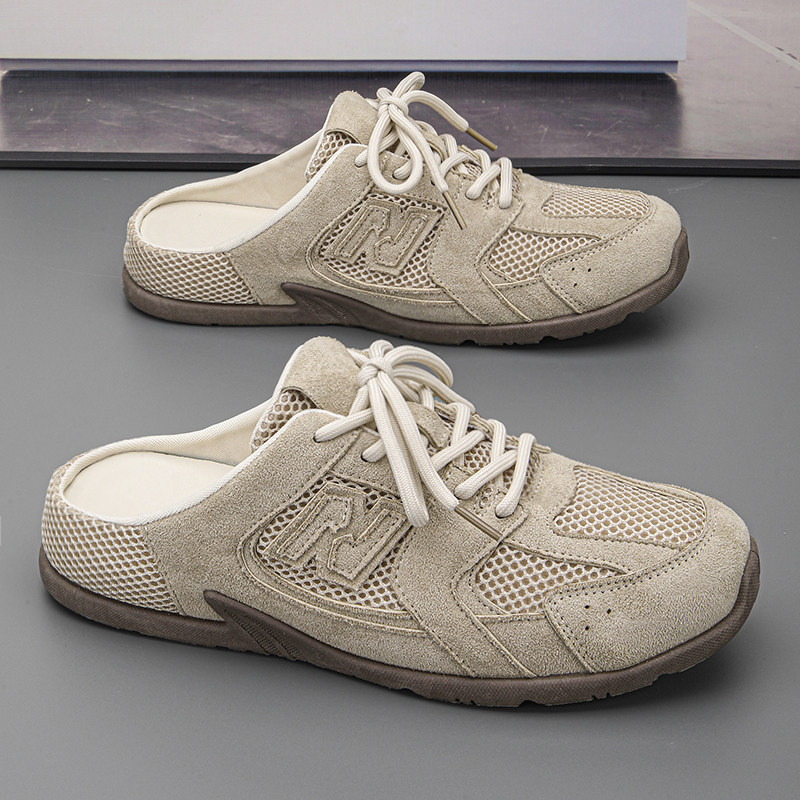 半拖鞋男夏季外穿防滑透气网面阿甘板鞋男士一脚蹬无后跟包头凉鞋,流行男鞋,包头拖,淘宝优惠券,粉丝福利购,淘宝优惠卷