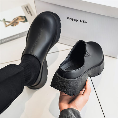 皮鞋男款冬季休闲德比鞋懒人半拖男士厚底增高韩版商务正装大头鞋