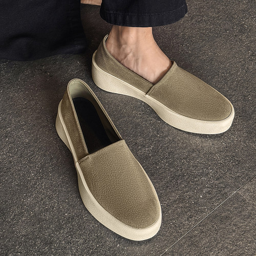 豆豆鞋男士厚底真皮懒人一脚蹬冬季透气复古休闲男鞋增高潮流板鞋