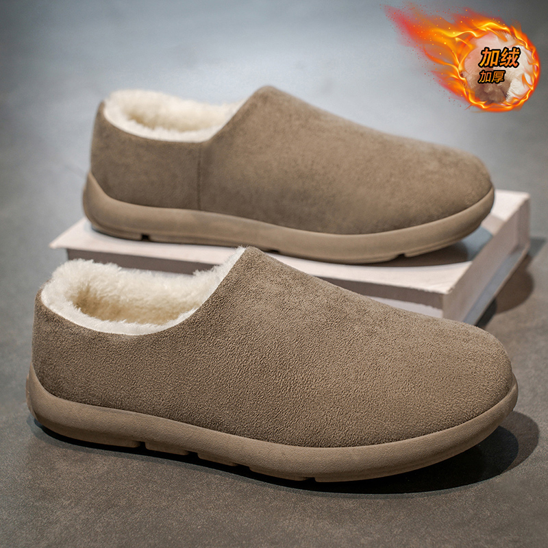 棉拖鞋男冬季加绒保暖棉拖男士皮毛一体休闲外穿防滑大码勃肯棉鞋