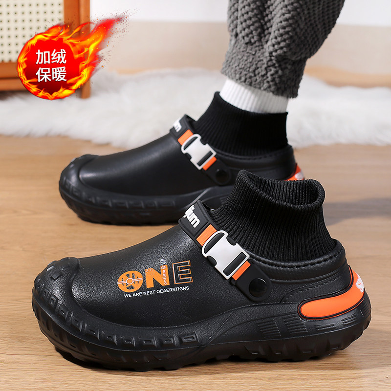 棉拖鞋男款冬季加绒加厚保暖防寒青少年休闲厚底增高防水全包棉鞋