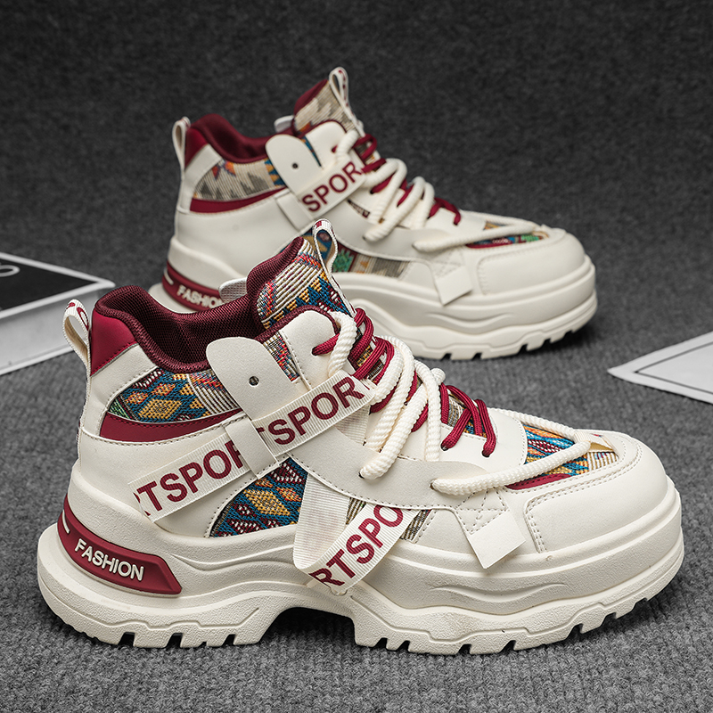 男鞋冬季潮流百搭韩版高帮板鞋青少年运动学生增高厚底小众老爹鞋