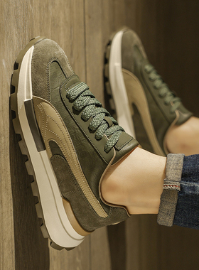 男鞋春季2026新款潮牌运动莆田阿甘老爹软底防滑青少年绿色休闲鞋