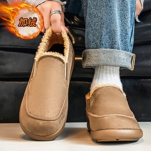 棉鞋男款冬季防寒加绒保暖懒人一脚蹬软底休闲男鞋上班通勤乐福鞋