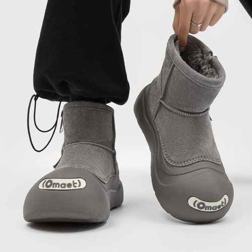 雪地靴男冬季2025新款加绒加厚情侣开口笑厚底保暖东北防滑大棉鞋