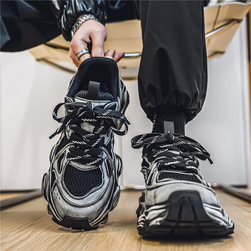 欧洲站男鞋冬季防滑厚底增高百搭潮流小众设计感休闲运动老爹潮鞋