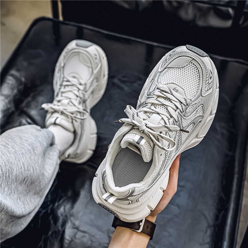 港风男鞋2025新款冬季网面防臭青少年休闲运动厚底增高跑步老爹鞋