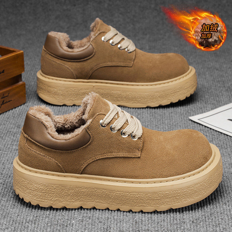 男鞋冬季加绒加厚保暖低帮休闲大头棉鞋男士防滑厚底增高德比潮鞋