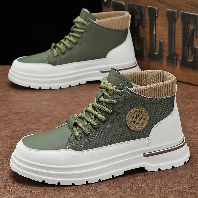 高帮男鞋秋冬休闲厚底中帮板鞋男士大码46皮面增高运动工装马丁靴