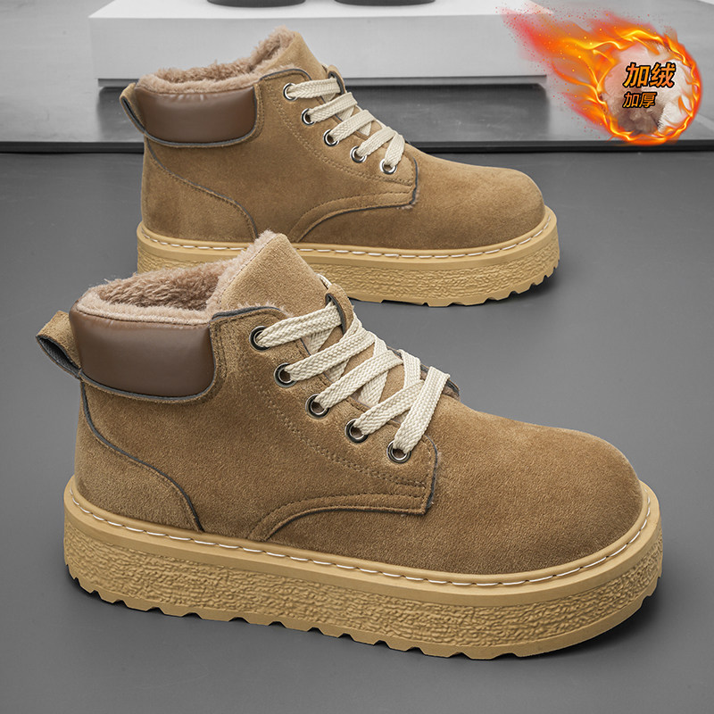 马丁靴男款冬季英伦风复古加绒棉鞋高帮美式翻毛皮中帮工装大黄靴