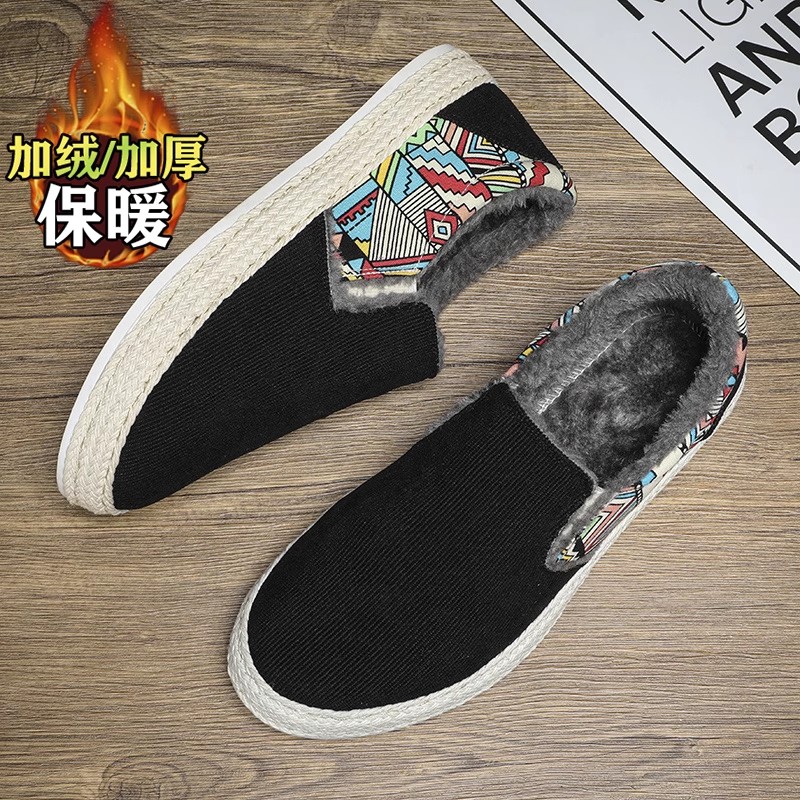 一脚蹬男鞋冬季加绒加厚保暖板鞋男士软底开车上班工作老北京布鞋