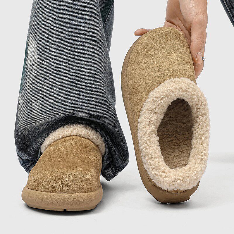 棉拖鞋男士冬季防滑保暖加绒加厚棉拖皮毛一体办公室包头居家棉鞋
