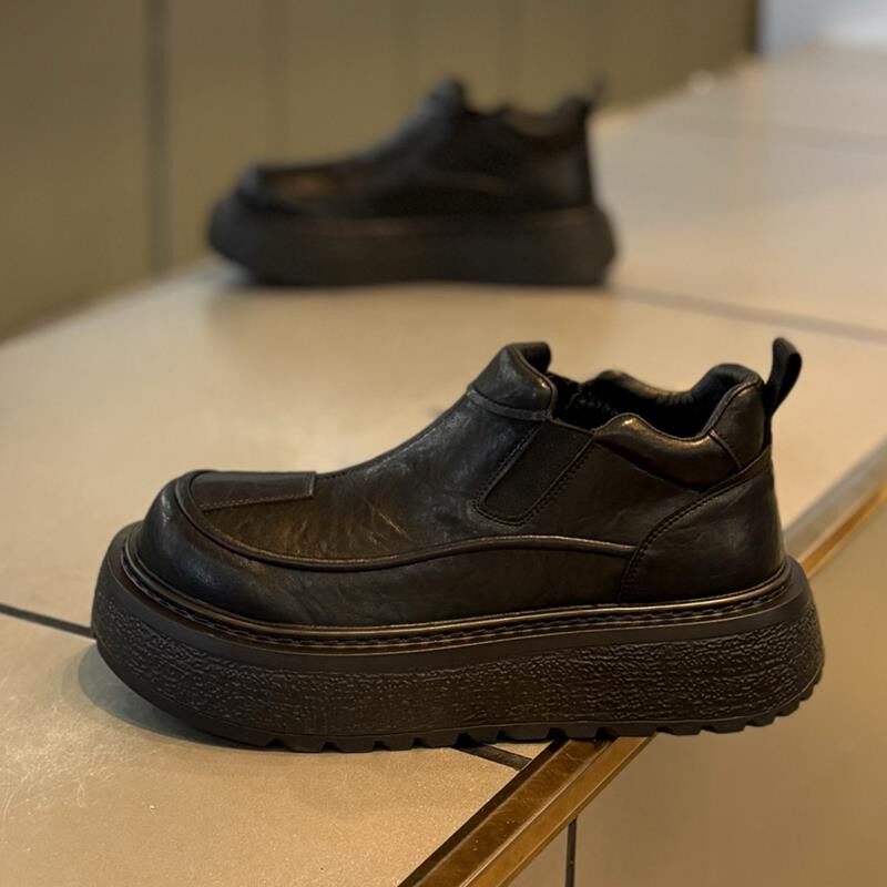 男鞋冬季高级感潮流百搭板鞋男士一脚蹬厚底防滑低帮休闲马丁皮靴