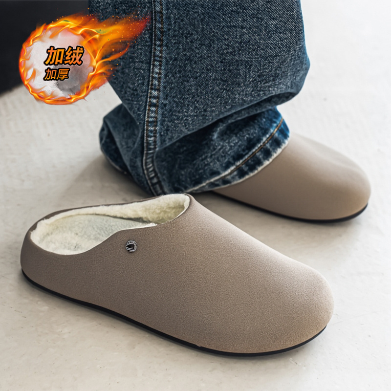 勃肯鞋男款冬季厚底百搭防滑加绒保暖棉鞋大码男士懒人一脚蹬男鞋