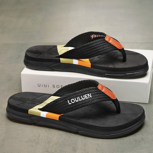 广东人字拖男夏季 布带夹脚休闲海边凉鞋 男士 软底防滑沙滩户外拖鞋