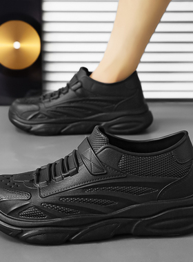 雨鞋冬季防水防滑外卖骑手雨天专用钓鱼男士一脚蹬防油黑色厨师鞋