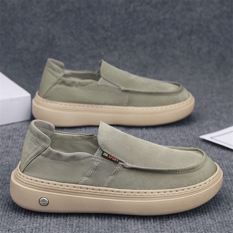 男鞋冬季透气懒人一脚蹬潮流百搭休闲鞋男士跑步运动绿色轻便布鞋