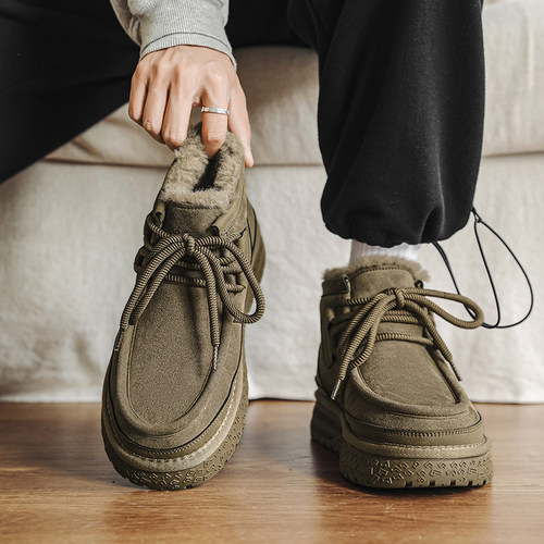 雪地靴男2025新款冬季皮毛一体棉靴加绒加厚保暖防滑防水东北棉鞋