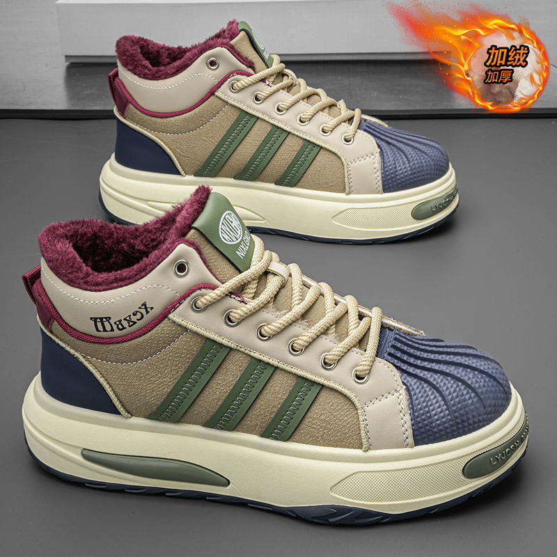 男鞋冬季2025新款加绒保暖二棉鞋贝壳头运动休闲厚底增高老爹潮鞋