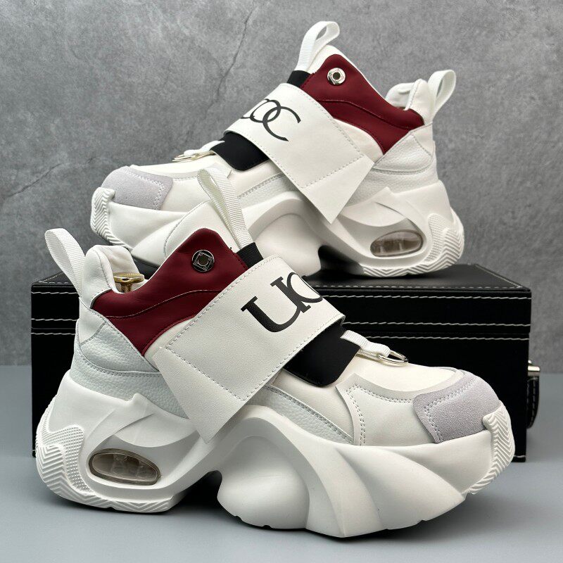 男鞋冬季潮牌高级感百搭跑步皮面防水防滑运动休闲增高小白老爹鞋