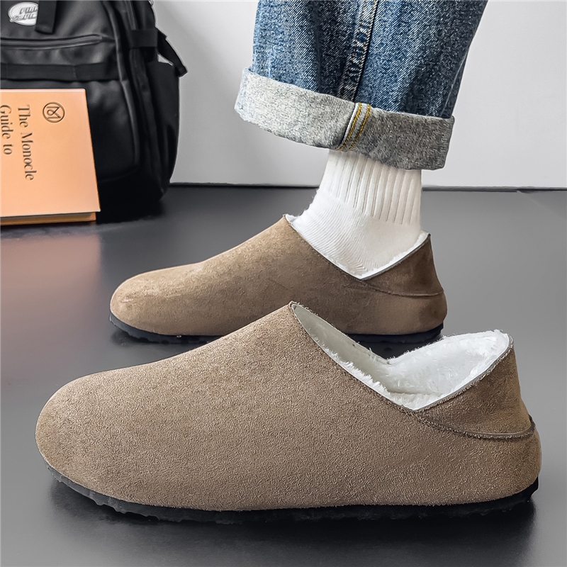 勃肯棉拖鞋男士2025新款冬季男士百搭复古一脚蹬加绒加厚保暖棉鞋
