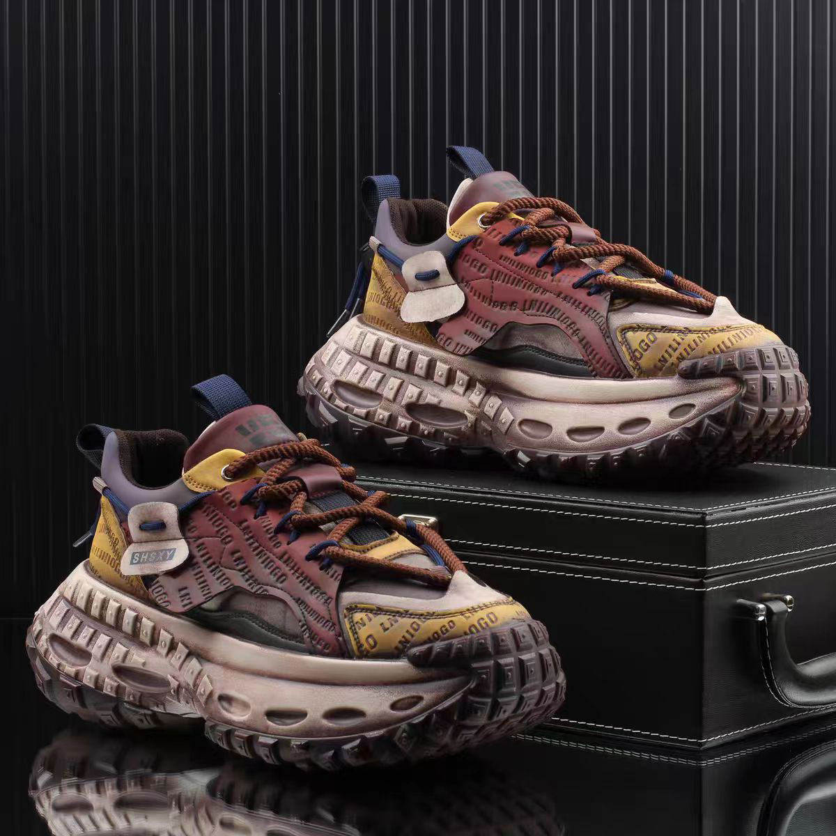 欧洲站男鞋2026新款春季潮流百搭运动休闲跑步高级感厚底老爹潮鞋,流行男鞋,时尚休闲鞋,淘宝优惠券,粉丝福利购,淘宝优惠卷